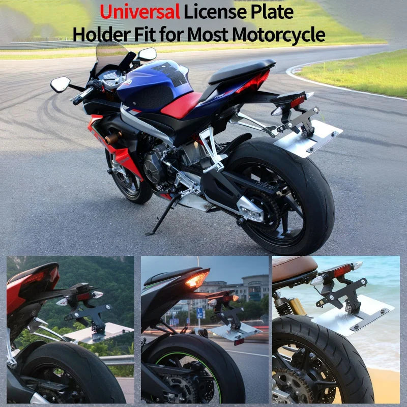 Motorcycle License Plate Holder Tail Fender Bracket LED Light Waterproof Rustproof Durable Pre-Wired Easy Installation